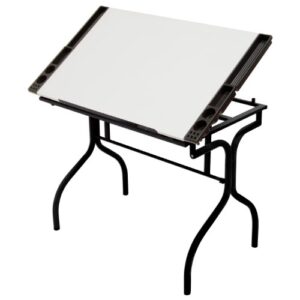 studio designs folding modern top adjustable drafting table craft table drawing desk hobby table writing desk studio desk, 35.25" w x 23.75" d, black / white