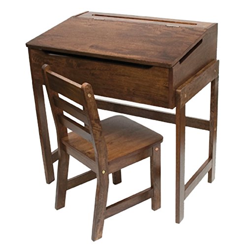 Lipper International Child's Slanted Top Desk & Chair, Walnut Finish, 25 1/2" x 16" x 26"