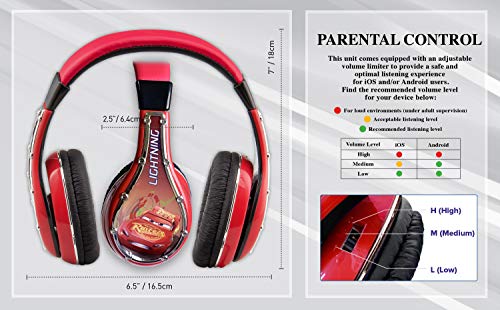 eKids Cars Kids Headphones, Adjustable Headband, Stereo Sound, 3.5Mm Jack, Wired Headphones for Kids, Tangle-Free, Volume Control, Childrens Headphones Over Ear for School Home, Travel