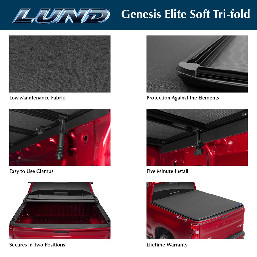 Lund Genesis Elite Tri-Fold Soft Folding Truck Bed Tonneau Cover | 958120 | Fits 2014 - 2021 Toyota Tundra w/track system 5' 7" Bed (66.7")