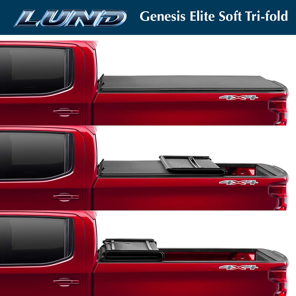 Lund Genesis Elite Tri-Fold Soft Folding Truck Bed Tonneau Cover | 958120 | Fits 2014 - 2021 Toyota Tundra w/track system 5' 7" Bed (66.7")