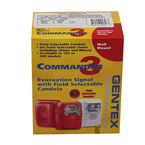 Gentex GEC3-24WR 24VDC Selectable Candela Low Profile Evacuation Horn & Strobe - Red Faceplate