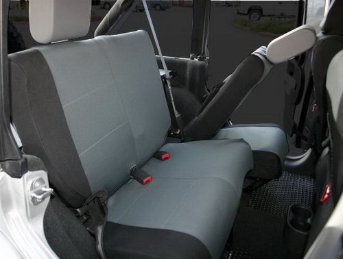 Rampage Custom Fit Rear Seat Cover | Black/Grey Polycanvas | 5057821 | Fits 2007 - 2018 Jeep Wrangler JK Unlimited 4-Door