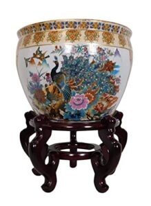 oriental furnishings japanese satsuma peacock vase (10" w x 7.75" h | base 6.25")