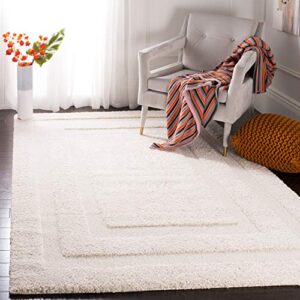 safavieh florida shag collection area rug - 5'3" x 7'6", creme & creme, border design, non-shedding & easy care, 1.2-inch thick ideal for high traffic areas in living room, bedroom (sg454-1111)