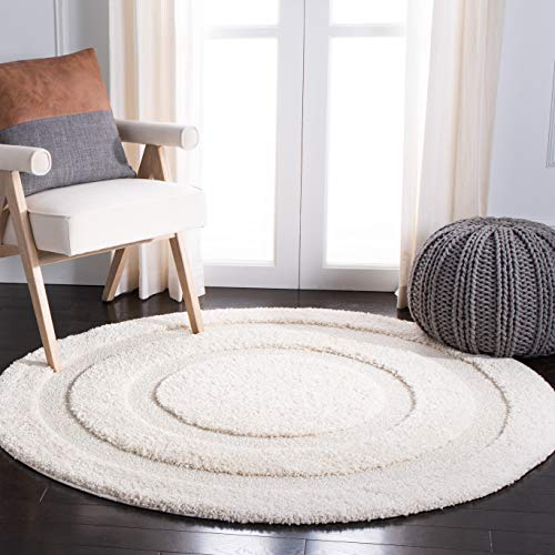 SAFAVIEH Florida Shag Collection Area Rug - 8' x 10', Creme & Creme, Border Design, Non-Shedding & Easy Care, 1.2-inch Thick Ideal for High Traffic Areas in Living Room, Bedroom (SG454-1111)