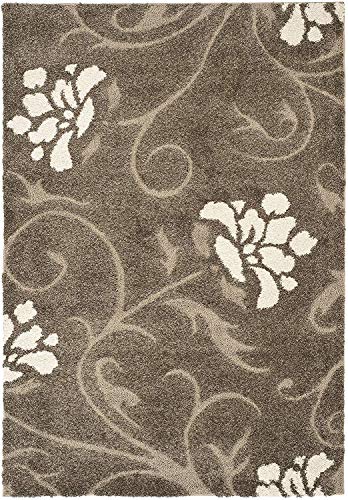 SAFAVIEH Florida Shag Collection Area Rug - 5'3" x 7'6", Smoke & Beige, Floral Design, Non-Shedding & Easy Care, 1.2-inch Thick Ideal for High Traffic Areas in Living Room, Bedroom (SG464-7913)