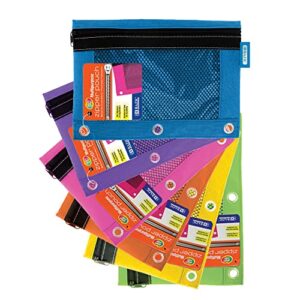 bazic bright color 3-ring pencil pouch w/ mesh window, case of 144 (804-144),multiple
