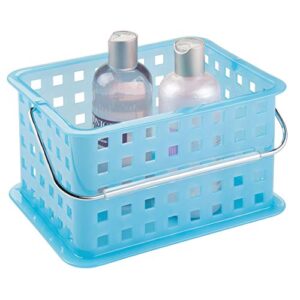 idesign plastic storage organizer basket with handle for bathroom, health, cosmetics, hair supplies and beauty products, 5.3" x 8.8" x 6.9", azure