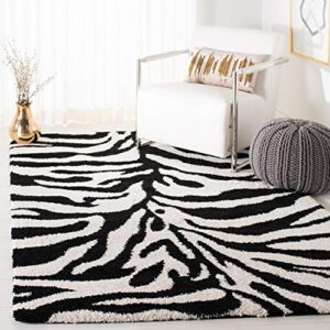 safavieh florida shag collection area rug - 8' x 10', ivory & black, zebra print design, non-shedding & easy care, 1.2-inch thick ideal for high traffic areas in living room, bedroom (sg452-1290)