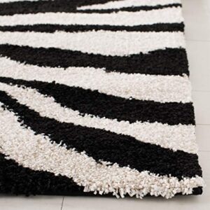 SAFAVIEH Florida Shag Collection Area Rug - 8' x 10', Ivory & Black, Zebra Print Design, Non-Shedding & Easy Care, 1.2-inch Thick Ideal for High Traffic Areas in Living Room, Bedroom (SG452-1290)