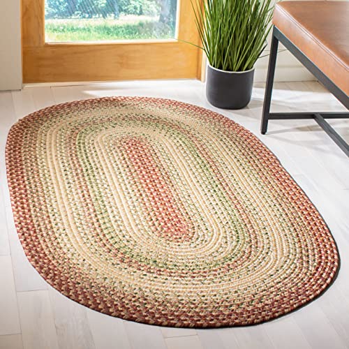 SAFAVIEH Braided Collection 2'6" x 4' Rust / Multi BRD303A Handmade Country Cottage Reversible Accent Rug