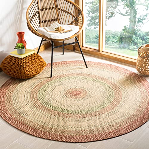 SAFAVIEH Braided Collection 2'6" x 4' Rust / Multi BRD303A Handmade Country Cottage Reversible Accent Rug