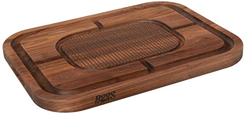 John Boos Block WAL-MN2418150-SM Carving Collection Pyramid Design Reversible Walnut Cutting Board with Juice Groove, 24 Inches x 18 Inches x 1.5 Inches