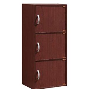 HODEDAH 3 Door Bookcase Cabinet, Mahogany