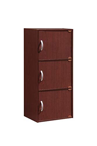 HODEDAH 3 Door Bookcase Cabinet, Mahogany