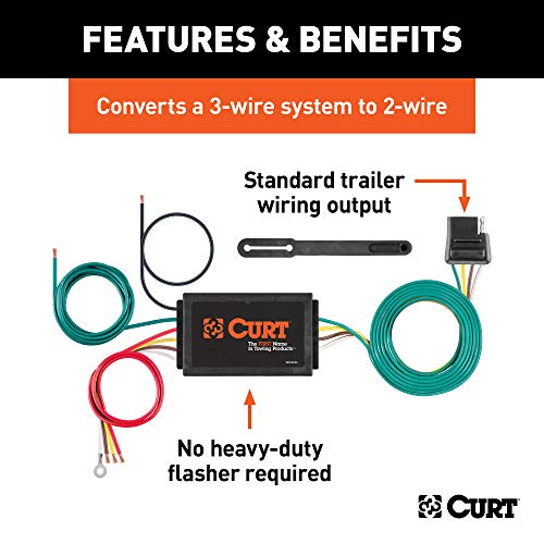 CURT 59187 Powered 3-to-2-Wire Splice-in Trailer Tail Light Converter Kit, 4-Pin Wiring Harness