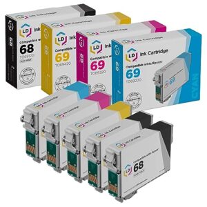 ld products remanufactured ink cartridge replacement for epson 68 & 69 (2 black, 1 cyan, 1 magenta, 1 yellow, 5-pack)
