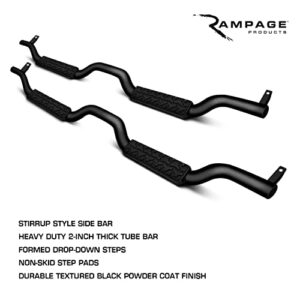Rampage Slimline 2" Drop Step Side Bars | Pair, Steel, Textured Black | 26628 | Fits 2007 - 2018 Jeep Wrangler JK Unlimited 4-Door