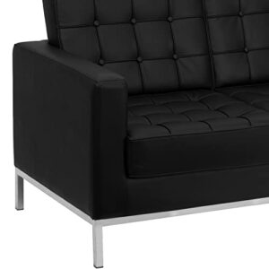 Flash Furniture HERCULES Lacey Series Contemporary Black LeatherSoft Loveseat with Stainless Steel Frame