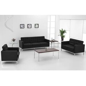 Flash Furniture HERCULES Lacey Series Contemporary Black LeatherSoft Loveseat with Stainless Steel Frame