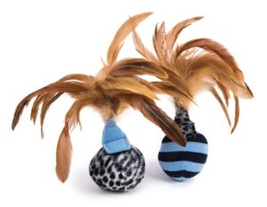 petlinks (2 count) feather flips plush ball cat toys - blue, 2 count