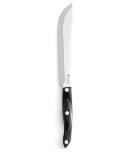 cutco model 1722 butcher knife...........8" high carbon stainless blade..............5¾" classic brown handle (sometimes called "black")...........in factory-sealed plastic bag.