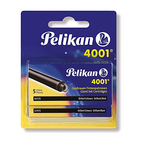 Pelikan 4001 GTP/5 Ink Cartridges for Fountain Pens, Brilliant Black, 1.4ml, 10 Pack (330860)