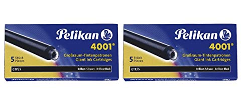 Pelikan 4001 GTP/5 Ink Cartridges for Fountain Pens, Brilliant Black, 1.4ml, 10 Pack (330860)