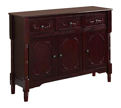 King's Brand Wood Console Sideboard Table with Drawers and Storage, Cherry Finish