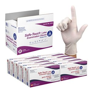 dynarex safe-touch disposable latex exam gloves, powder-free, used in healthcare and professional settings, bisque, large, 1 case, 10 boxes of 100 gloves