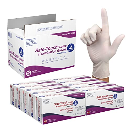 Dynarex Safe-Touch Disposable Latex Exam Gloves, Powder-Free, Used in Healthcare and Professional Settings, Bisque, Large, 1 Case, 10 Boxes of 100 Gloves