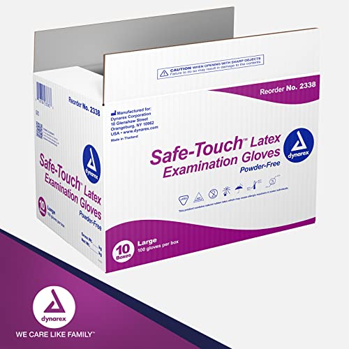 Dynarex Safe-Touch Disposable Latex Exam Gloves, Powder-Free, Used in Healthcare and Professional Settings, Bisque, Large, 1 Case, 10 Boxes of 100 Gloves