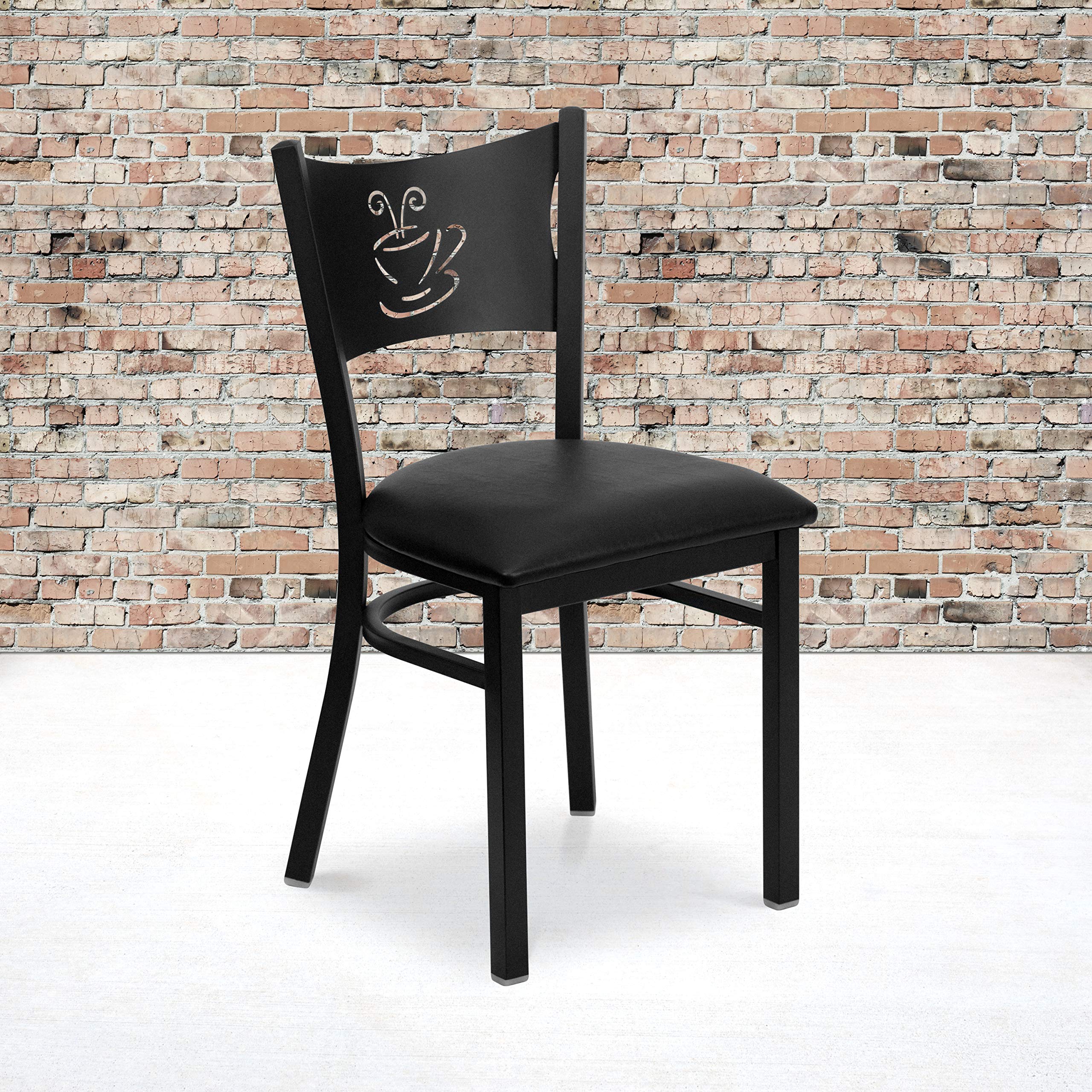 Flash Furniture HERCULES Series Black Coffee Back Metal Restaurant Chair - Black Vinyl Seat