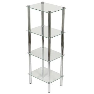 home basics small glass (clear/silver), shelving storage unit with chrome metal bars 4 tier corner shelf