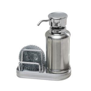 idesign york ergo stainless steel soap and sponge sink organizer caddy - 6.5" x 3" x 8.25", brushed/polished
