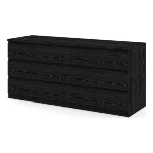tvilum 6 drawer double dresser, black woodgrain