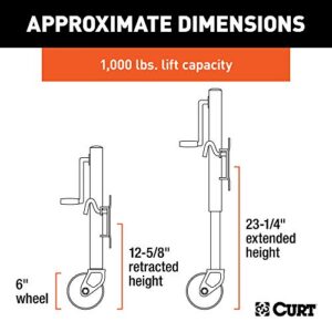 CURT 28101 Marine Boat Trailer Jack with 6-Inch Wheel, 1,000 lbs. 10-1/2 Inches Vertical Travel