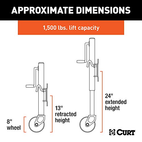 CURT 28116 Marine Boat Trailer Jack with 8-Inch Wheel, 1,500 lbs. 11 Inches Vertical Travel