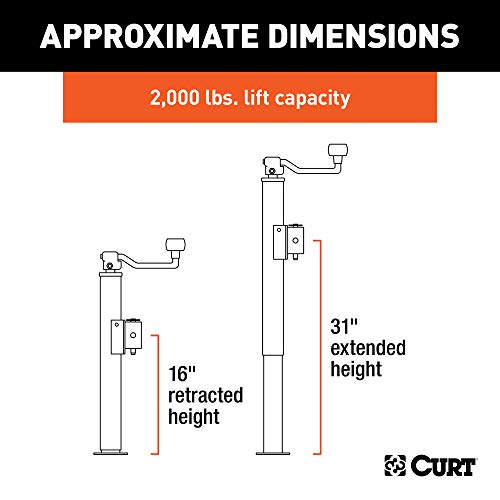 CURT 28323 Weld-On Pipe-Mount Swivel Trailer Jack, 2,000 lbs. 15 Inches Vertical Travel