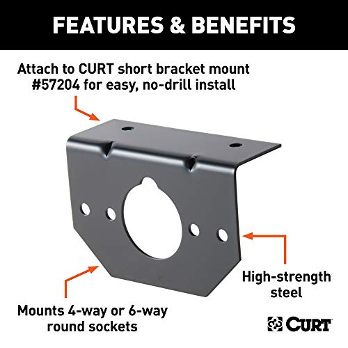 CURT 57208 Vehicle-Side Trailer Wiring Harness Mounting Bracket for 4-Way or 6-Way Round, GLOSS BLACK POWDER COAT