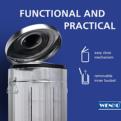 WENKO Step Trash Can with Lid and Pedal, Retro Metal Garbage Bin, for Bathroom, Kitchen, Office, Soft Close, 3.17 Gallon, 10 x 16.5 x 10 in, Gray