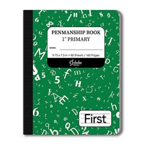 ischolar grade 1 primary composition book, 7.5 x 9.75 inches, 80 sheets, skip line ruling, green marble (10028)