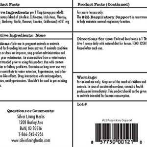 Silver Lining Herbs 22 Respiratory Support for Horses - Supports Normal Function Of The Lungs - Helps Keep Airways Clear - Assists Horse's Body In Combating Environmental Pollutants - 1 lb Bag