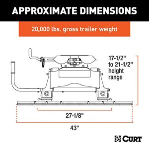 CURT 16636 Q20 5th Wheel Slider Hitch with Base Rails for Short Bed Trucks, Carbide Black, 20,000 lbs