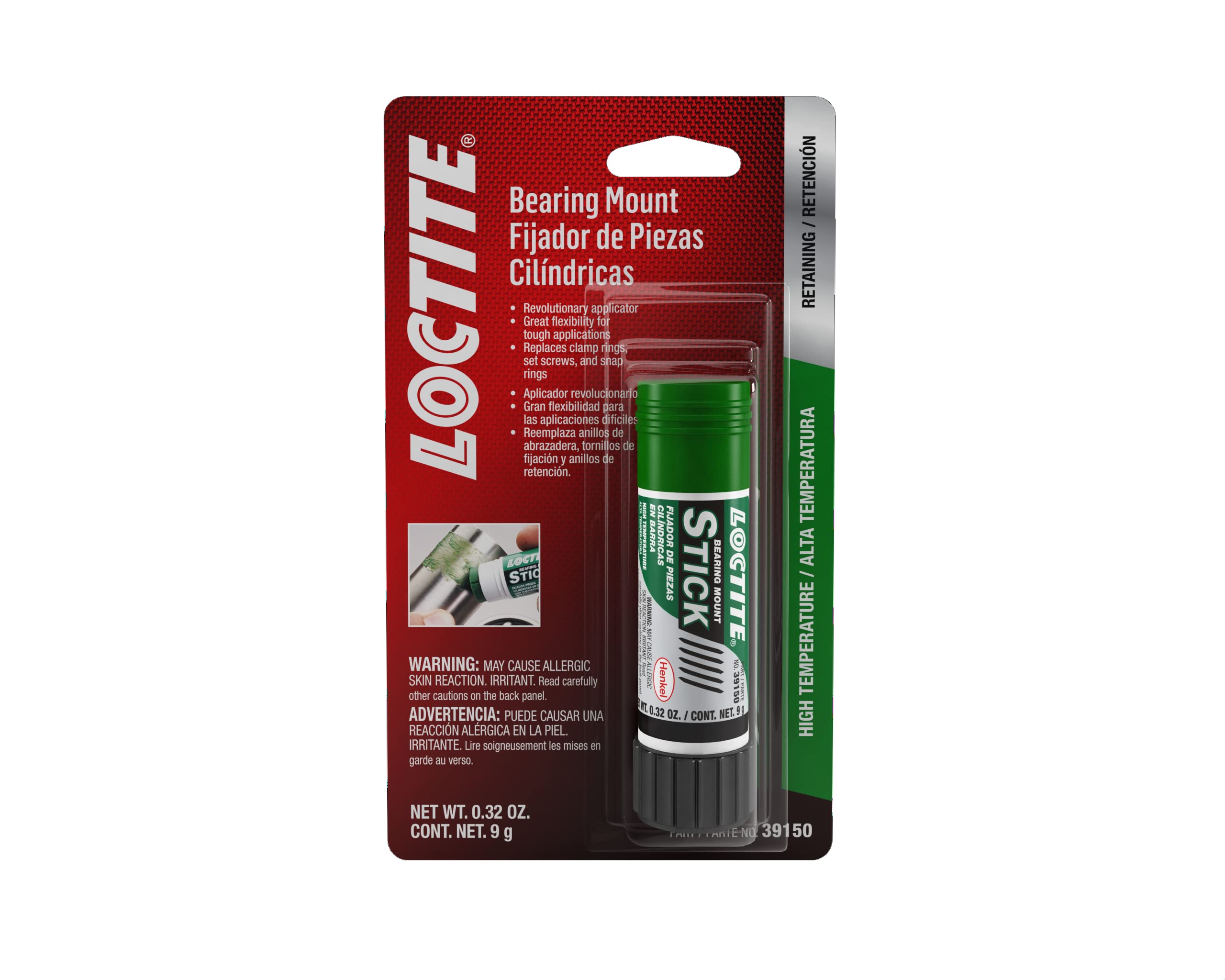 Loctite 640482 High-Temperature Bearing Mount Stick: Wax-Like Stick, Secure Parts, Seal Joints, Prevent Corrosion, for Cylindrical Metal Assemblies | Red, 9 Gram Stick