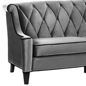 Armen Living Barrister Sofa in Grey Velvet and Black Wood Finish