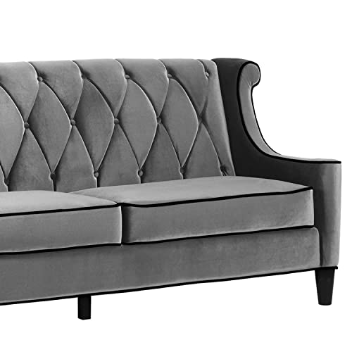 Armen Living Barrister Sofa in Grey Velvet and Black Wood Finish