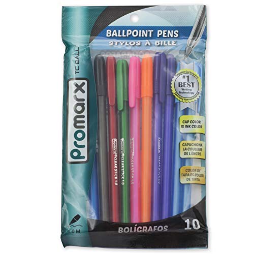 Promarx Fashion Stick Ballpoint Pens, 1.0 mm, Assorted Colored Ink, 10-Count