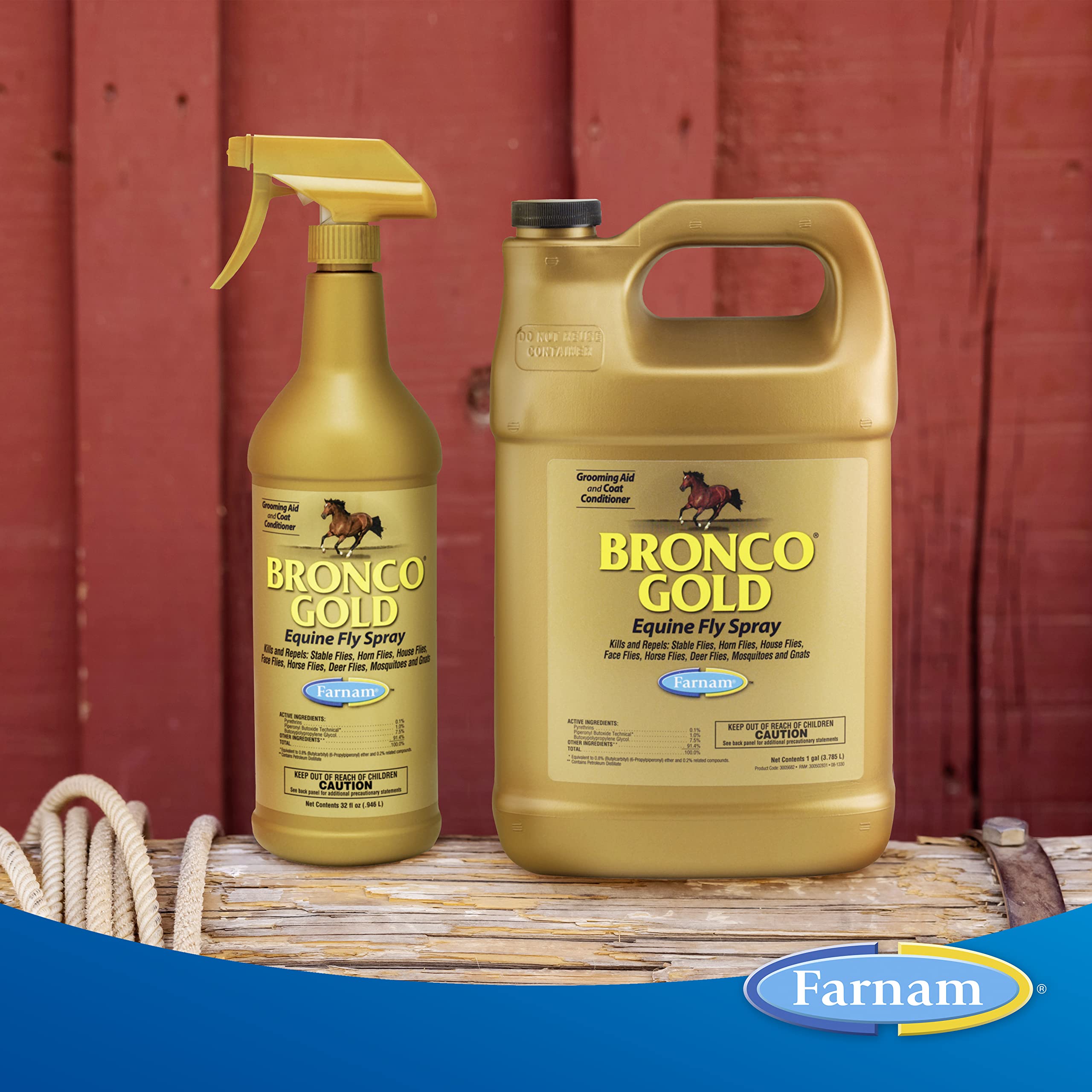 Farnam Bronco Gold Horse Fly Spray, Grooming Aid, Coat Conditioner 128 Ounces, Gallon Refill